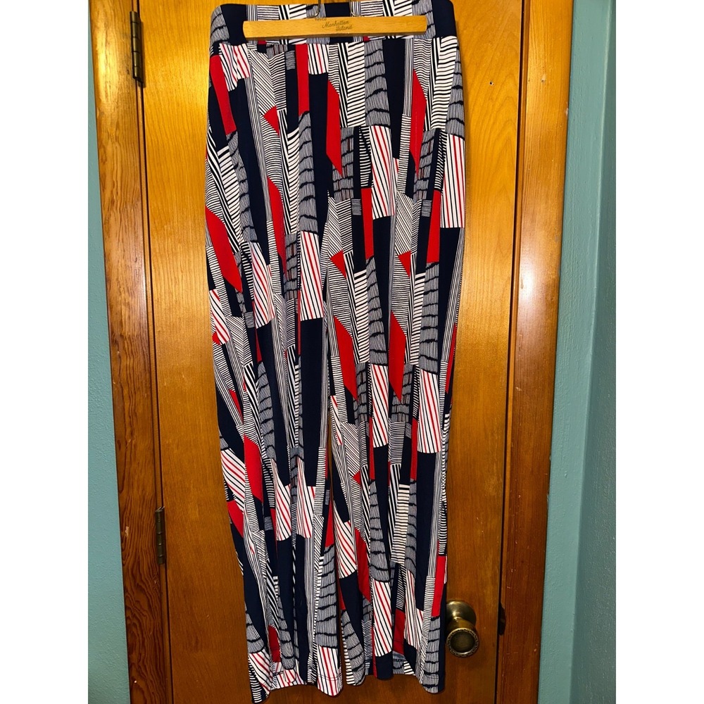 Roz &‎ Ali Wide Leg Pants Womens 2X Red Black Abstract Pull On Geometric Casual